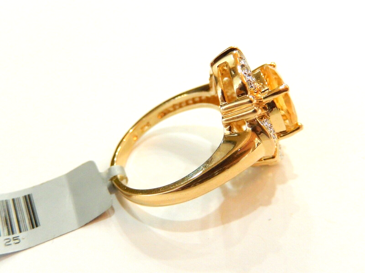 14k Yellow Gold Vermeil Sterling  10.0CT Citrine & Natural Diamond Ring Sz10.25