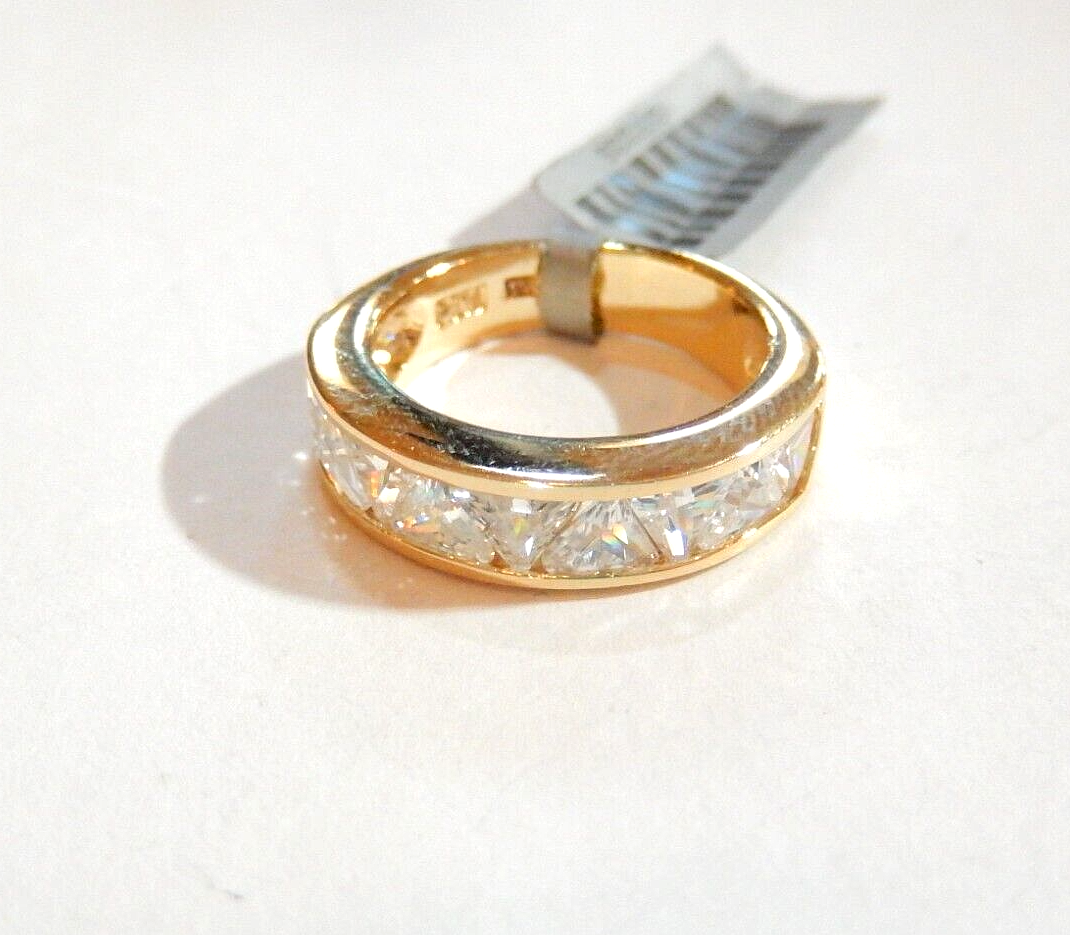 Gold Vermeil 1.3 CT CZ Trillion Cut 5.5mm Wide Band Sterling Ring Size 4.75