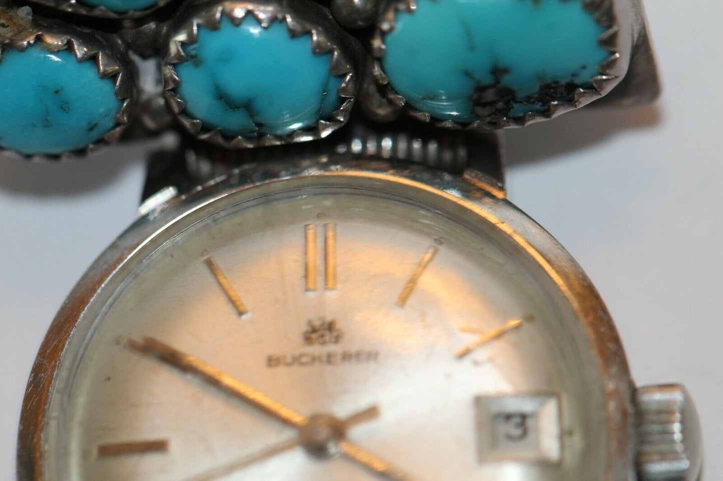 *VINTAGE*  Signed Native American Sterling Silver & Turquoise Watch Band & Watch