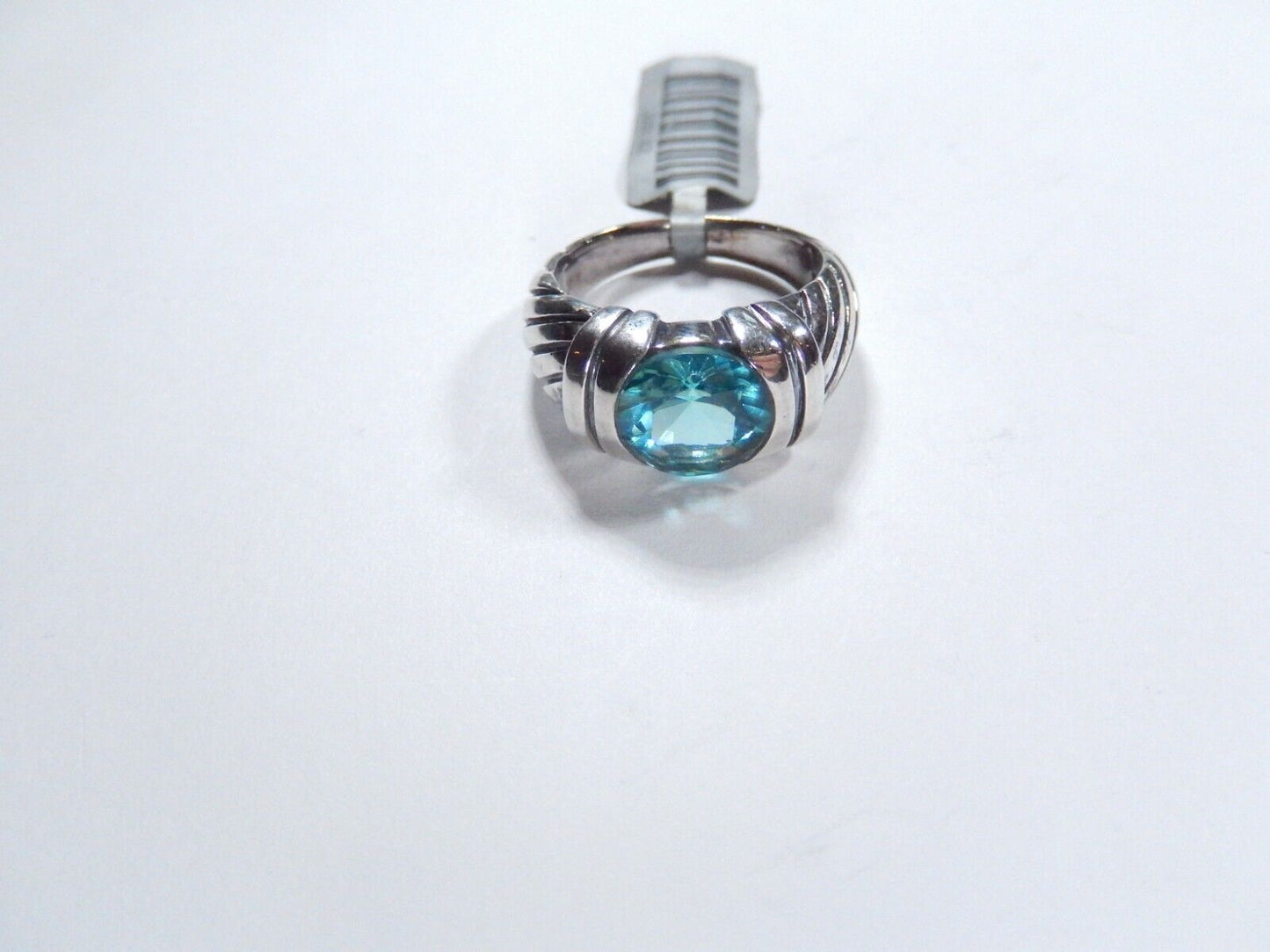 3.0 CT Sterling Silver London Blue Topaz Swirled Ribbed Band Statement Ring Sz 7