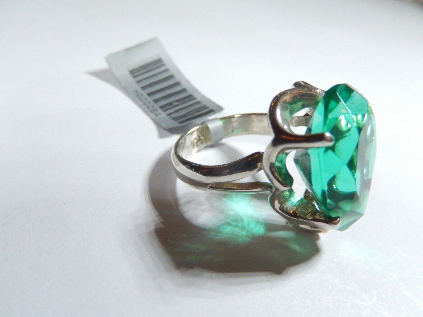 *VINTAGE*  HUGE MEXICO Sterling 13.0 CT Simulated Green Emerald  Ring Size 5.5