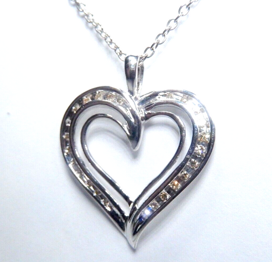 10K White Gold .25 tcw Diamond Large Heart Shaped Pendant w/18"chain