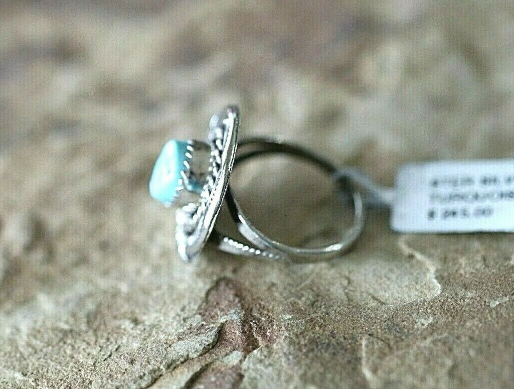 *VINTAGE*  Sterling Silver Native American Navajo Turquoise Ring Size 6.75