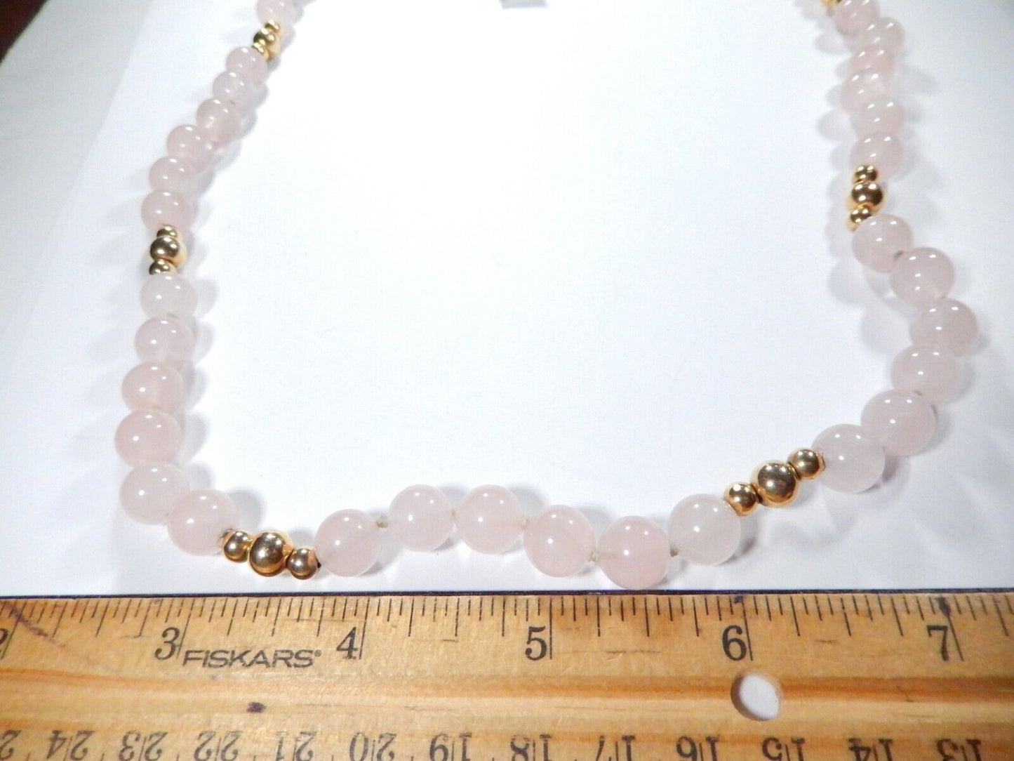 *VINTAGE*14K Yellow Gold Beads & 14K Clasp w/10mm Rose Quartz Beads 24" Necklace