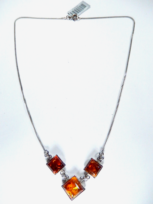 *VINTAGE*  Baltic Amber Sterling Silver Pendant Necklace 925 Cool Piece! 16"
