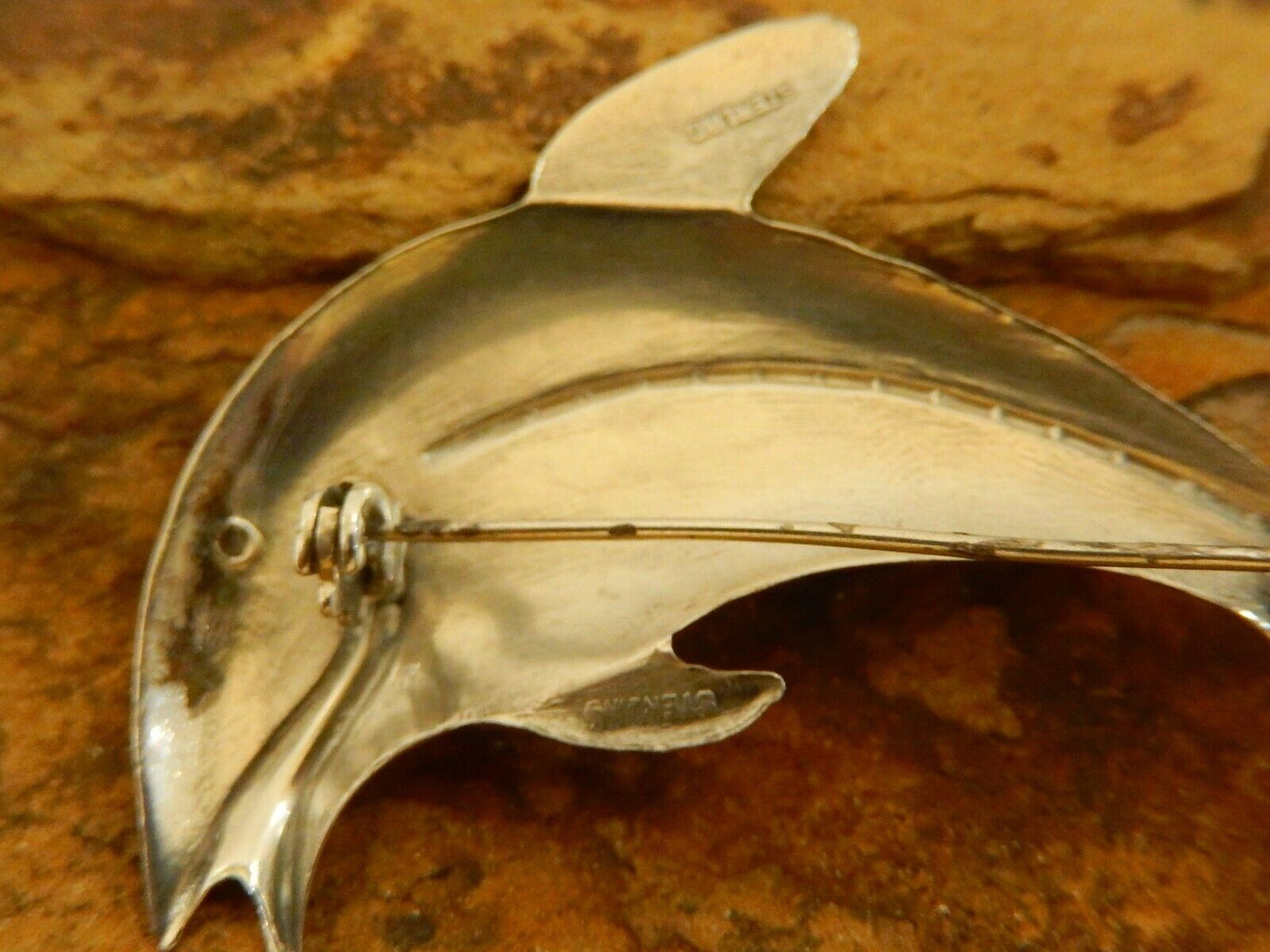 Vintage Sterling Silver 925 Large Dolphin Pin 2.5" Length
