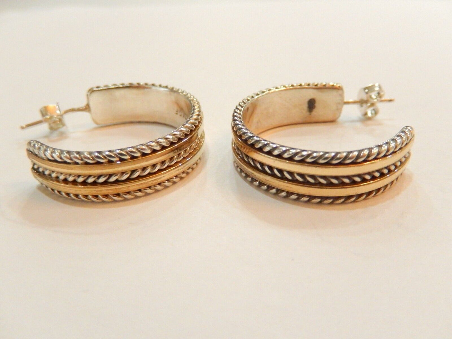 *VINTAGE* TOM HAWK Navajo Sterling Silver & 12K Gold Hoop Post Earrings