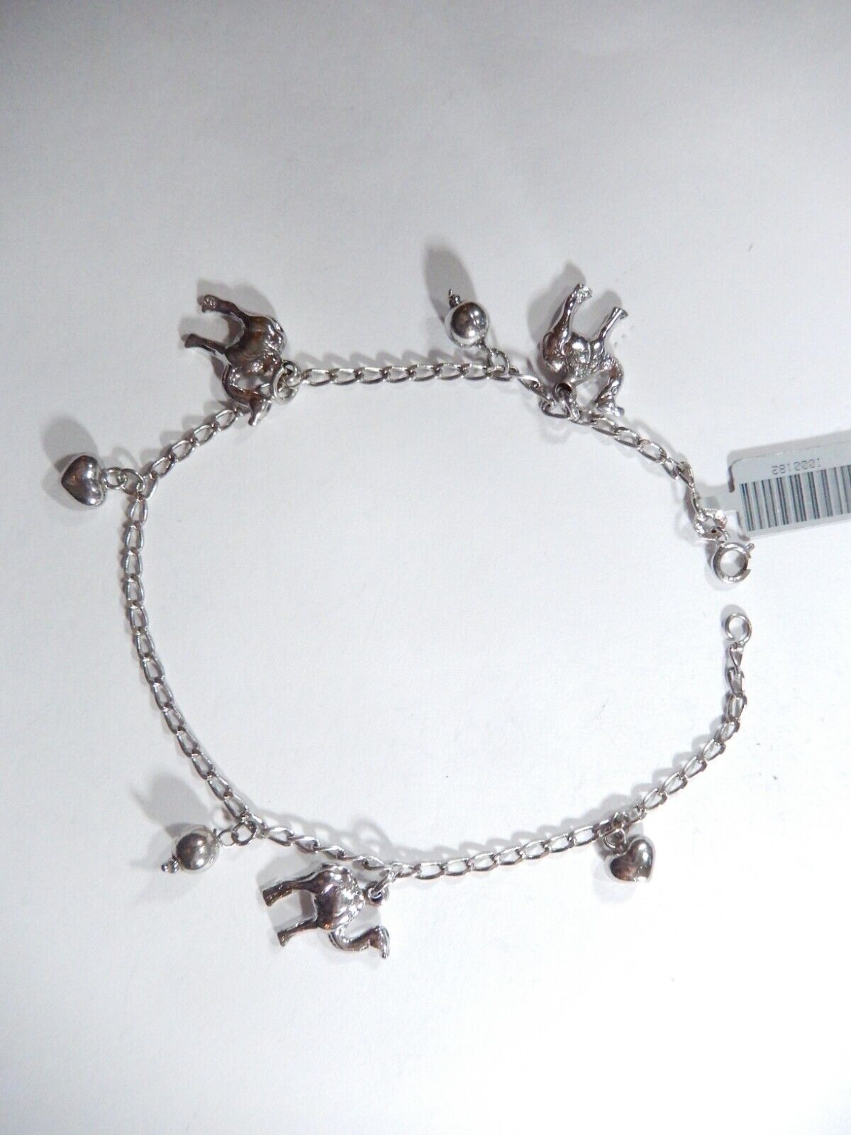 Sterling Silver Chain Anklet with Dangling Heart & Camel & Bead Charms 9" Long