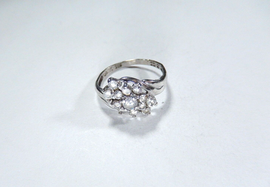 *VINTAGE* Solid .925 Sterling Silver CZ Waterfall Cluster Ring Size 7.5