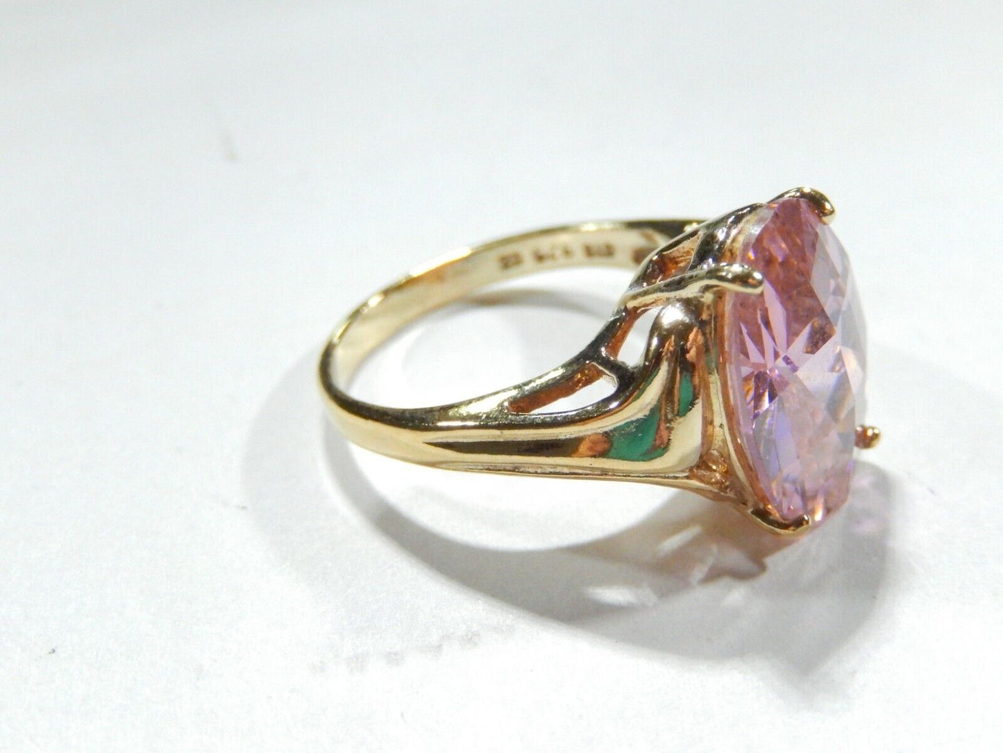 *VINTAGE*  Sterling Gold Vermeil CZ Pink 13.0CT Oval Cocktail Ring Size 8.75