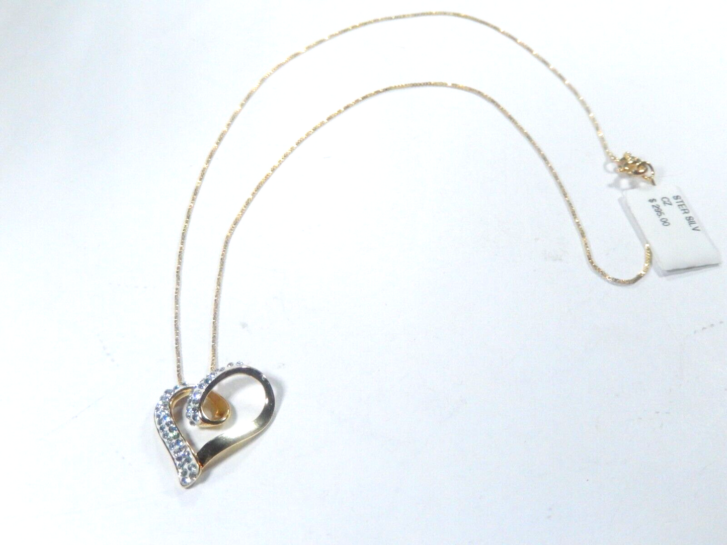 Gorgeous Vermeil 925 Sterling Crystal Floating Heart Slide Pendant w/18" Chain