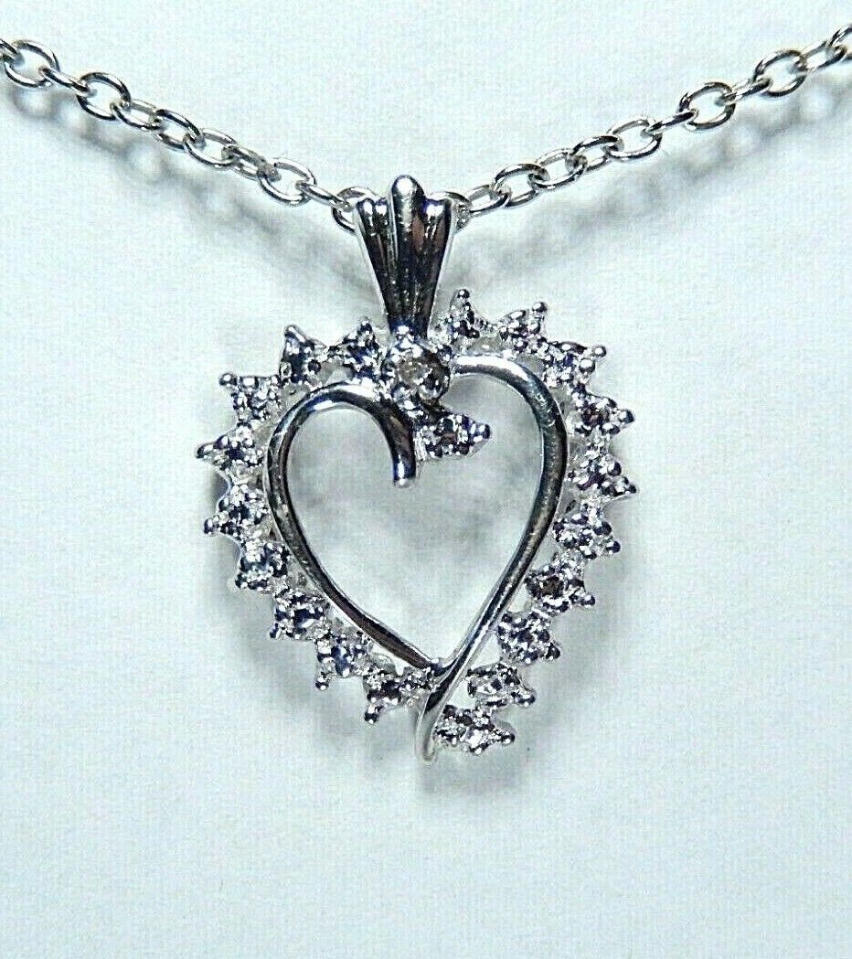 *NWT*  10k White Gold  Diamond Heart Pendant with 18" Chain