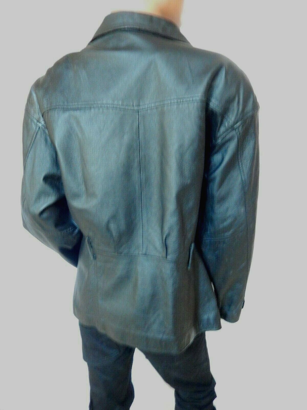 Vintage Women's SPIEGEL Genuine Black Leather Coat Double Breasted Jacket Size L