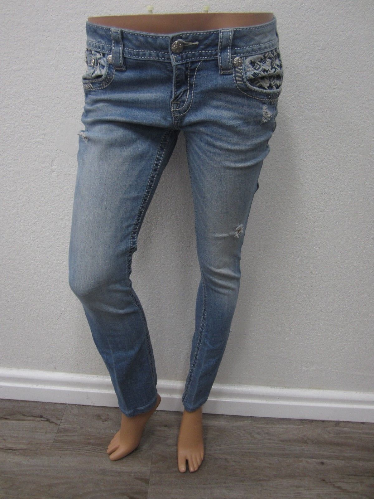 NICE Miss Me Jeans JP7656SB Distressed Medium Blue Great Trim Size W27 x L34