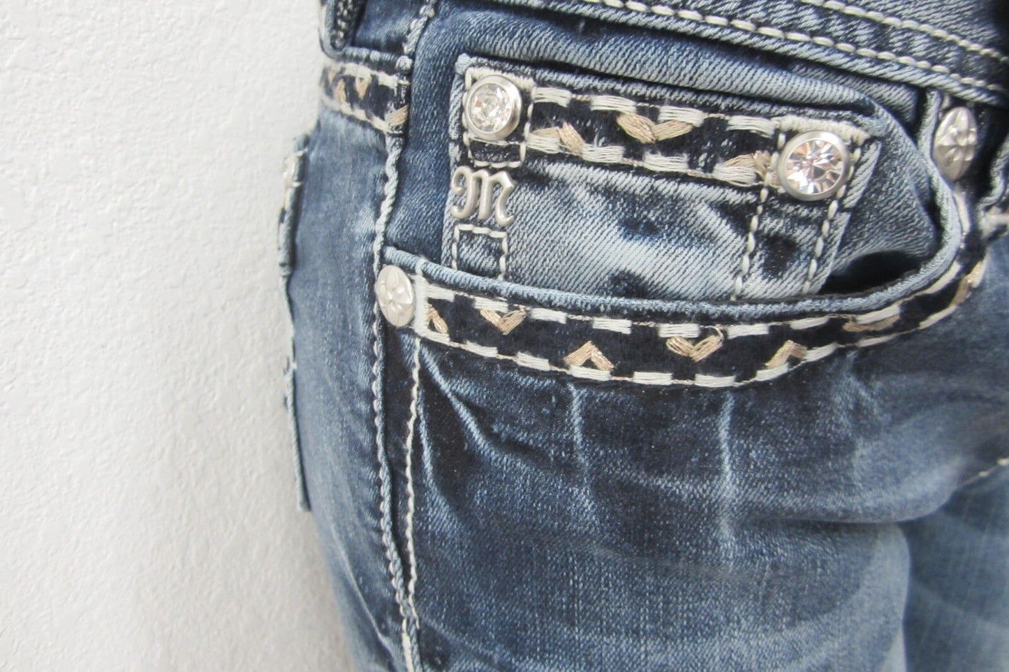 NWT Miss Me M5014S278 Women's Embroidered Back Pocket Skinny Jeans Sz W26 x L30