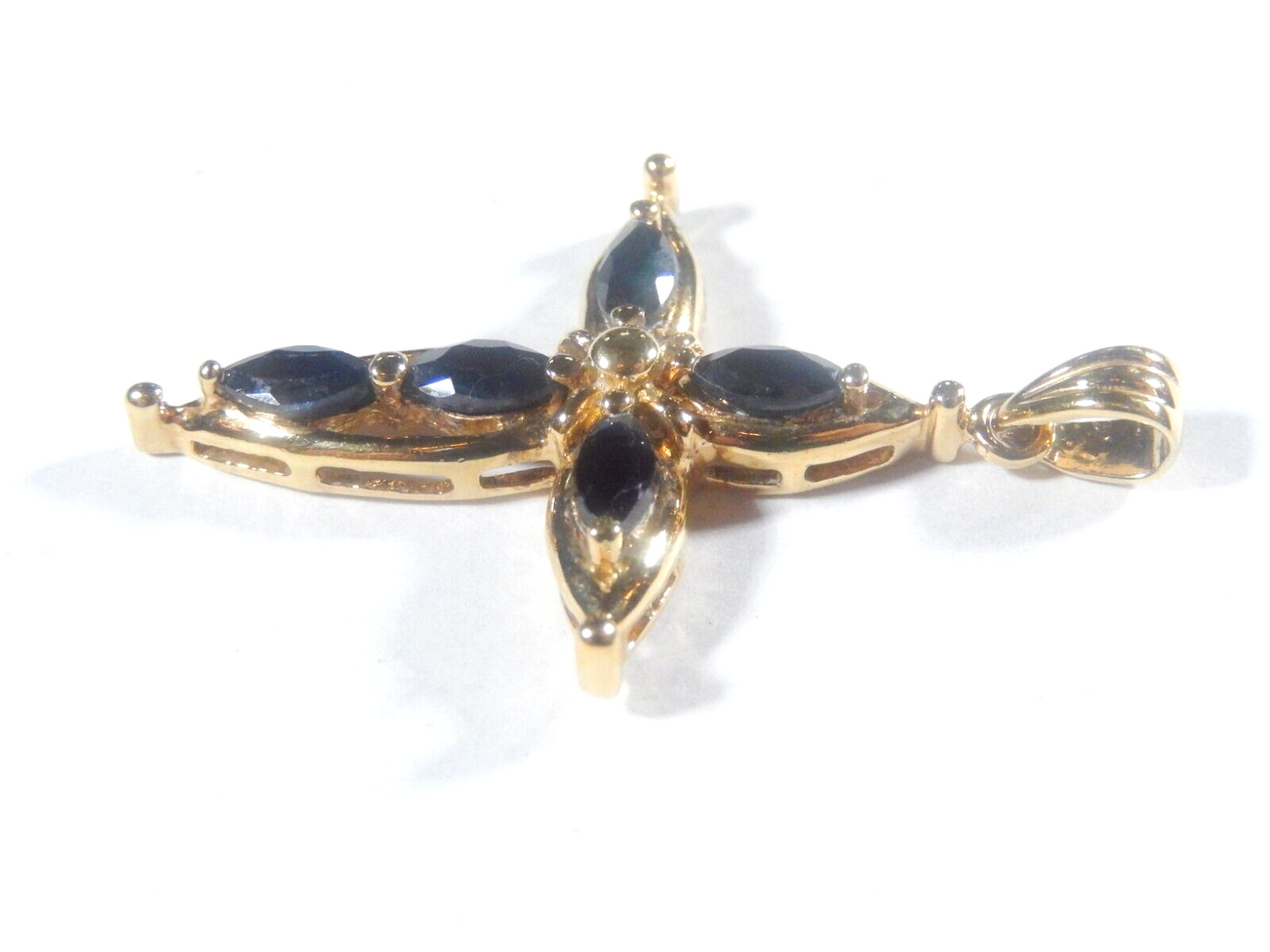Vermail Gold over Sterling Silver 925 Natural 1.25CT Sapphire Cross Pendant
