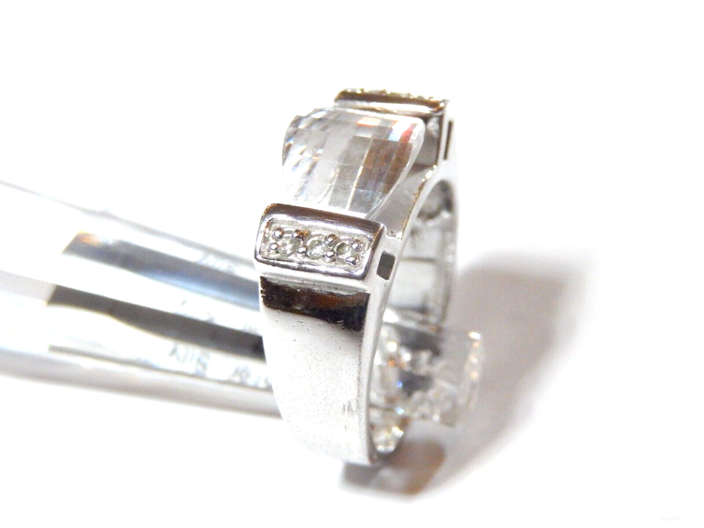 *VINTAGE* Checkerboard Cubic Zirconia 925 Sterling Silver Ring Size 7
