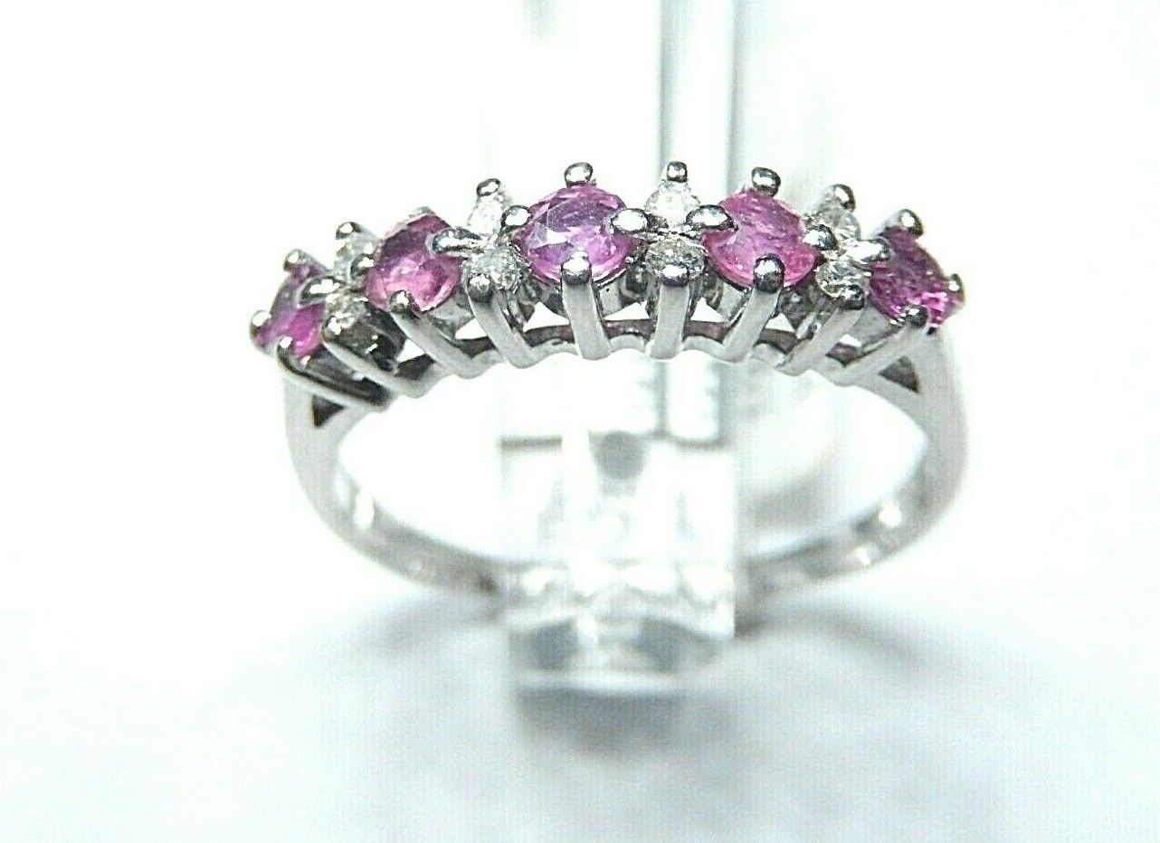 *NWT* 14K White Gold .50CT Natural Red Ruby and Diamond Band Gold Ring Size 8.25
