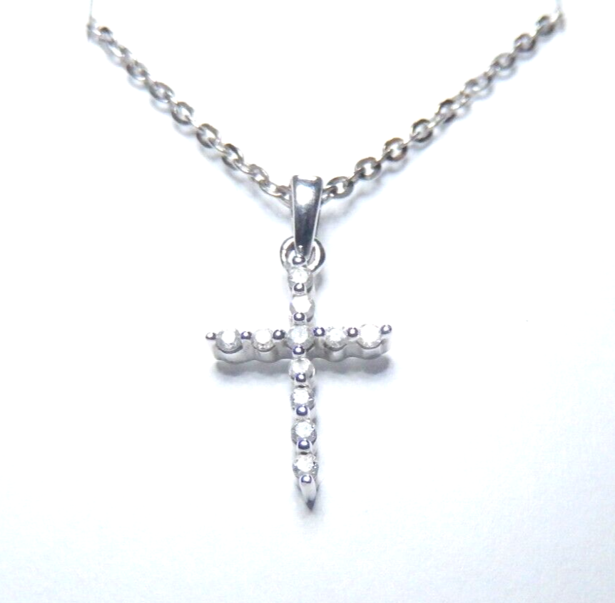 *VINTAGE*  10K White Gold 1/10ctw Natural Diamond Cross Pendant w/18" Chain