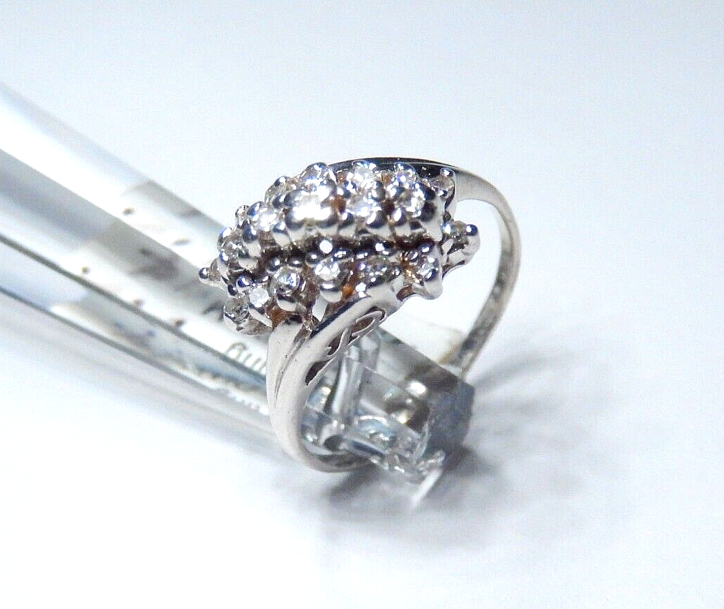 *VINTAGE* 14K White Gold .25CT Natural Diamond Waterfall  Cocktail Ring Sz 4.5