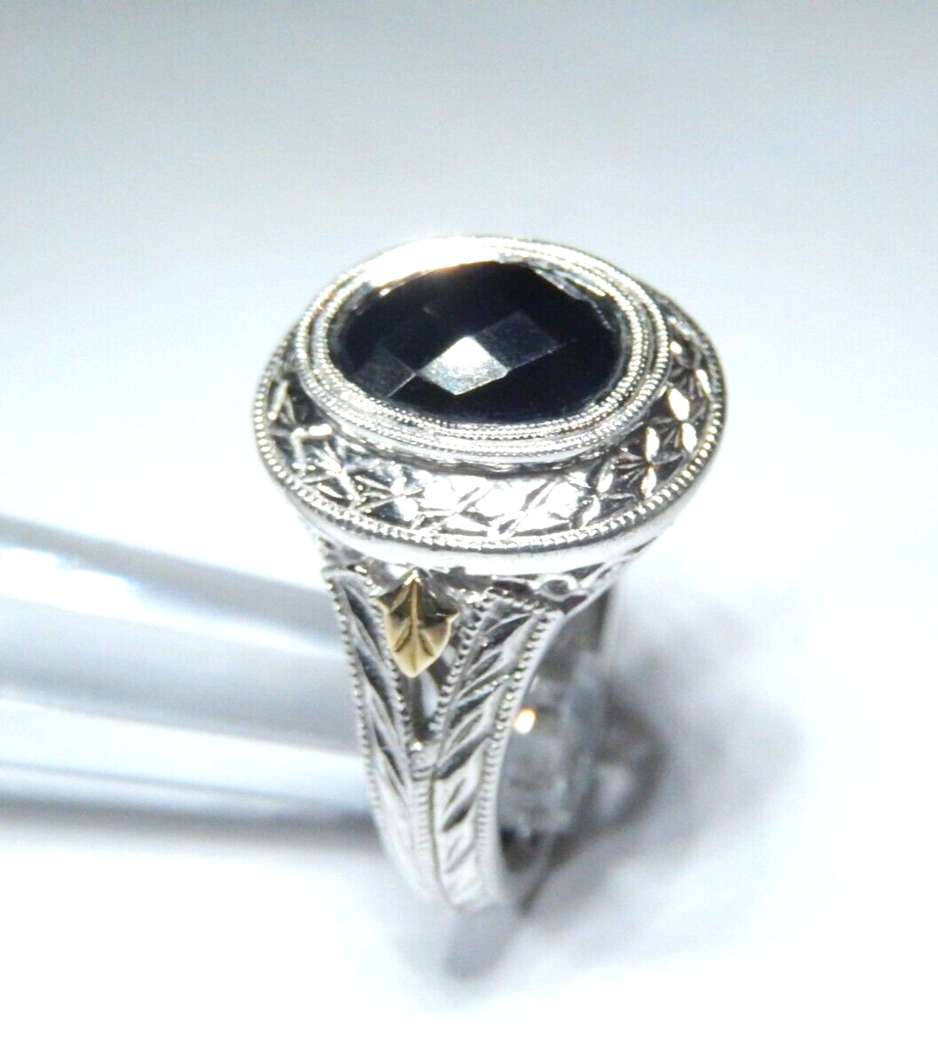 Gabriel & Co   18k Yellow Gold / 925 Sterling Silver Black Onyx Ring Sz 7.5