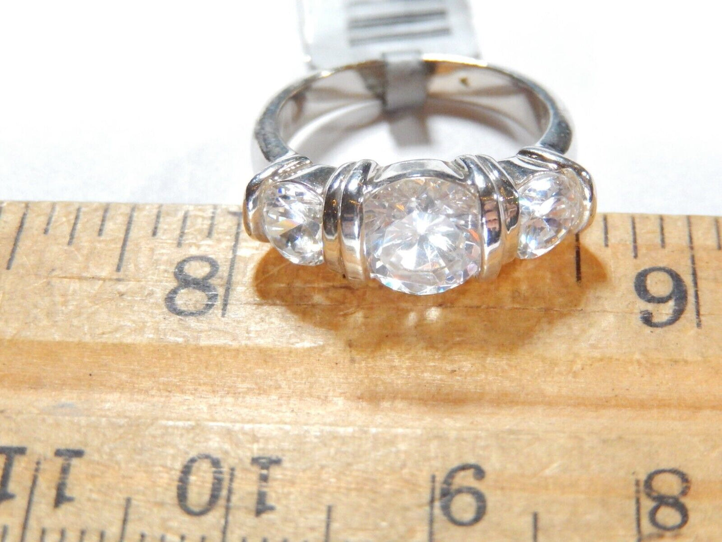 *VINTAGE*  Sterling Silver Three Stone 2.00 CT Round Cut CZ Engagement Ring Sz 6