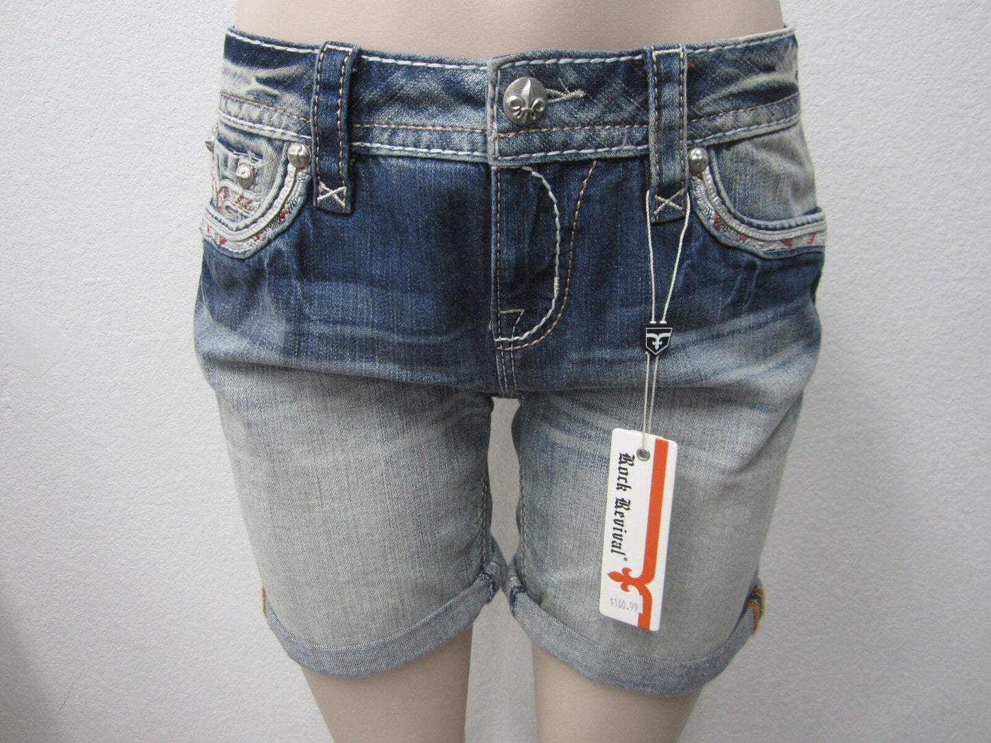 NWT NEW ROCK REVIVAL WOMEN'S JEAN DENIM SHORTS KATELL SIZE 28 x 6