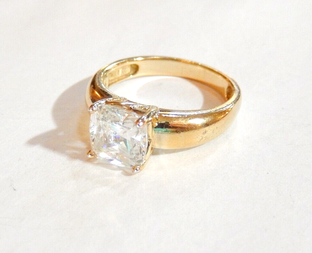 Gold Vermeil 3.0 CT Cushion Cut CZ Solitaire Sterling 925 Ring Size 8