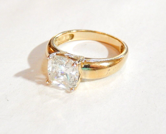 Gold Vermeil 3.0 CT Cushion Cut CZ Solitaire Sterling 925 Ring Size 8