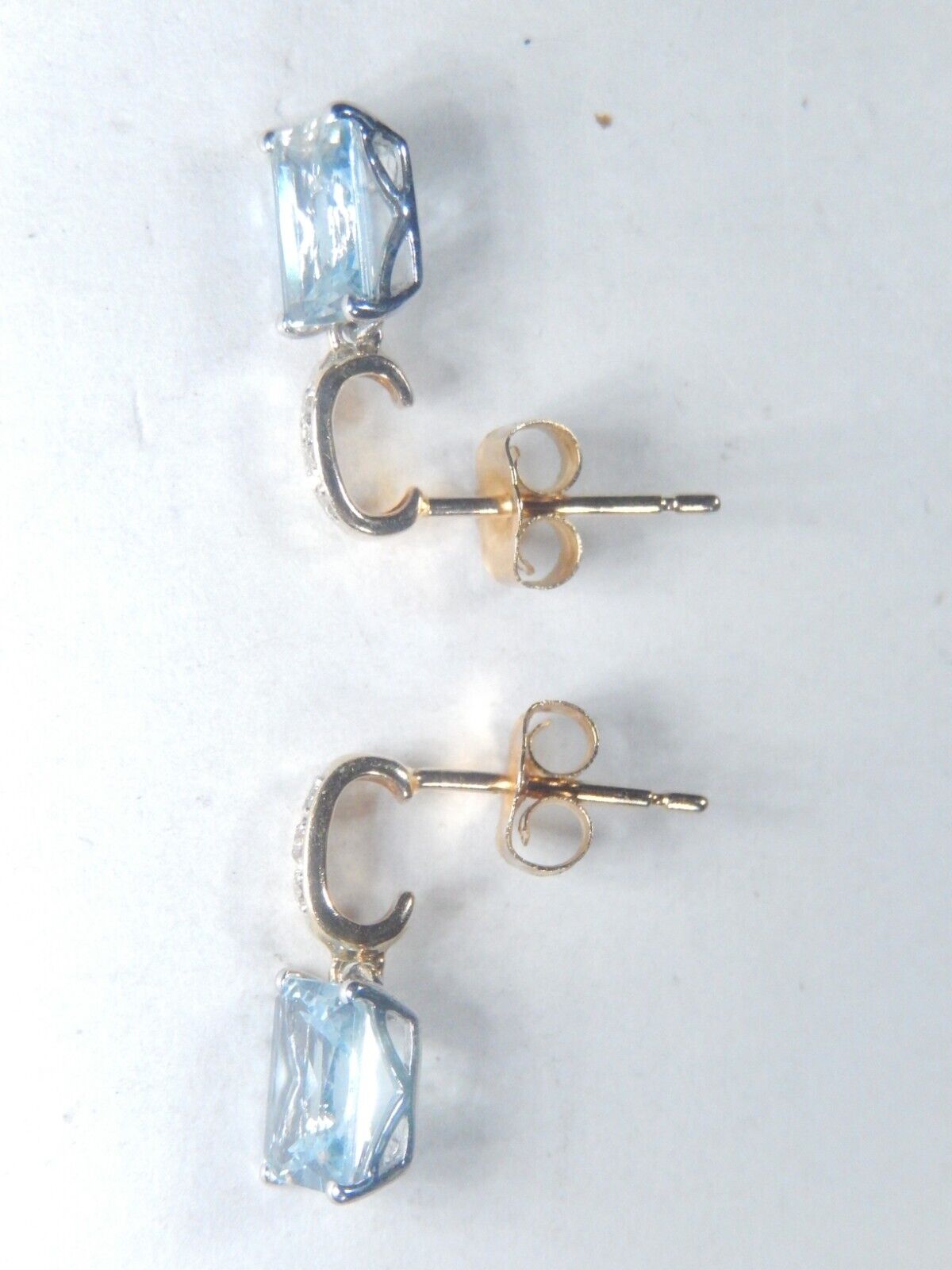 14K Yellow Gold 2.00 CT Emerald Cut Blue Topaz and Diamond Dangle Earrings