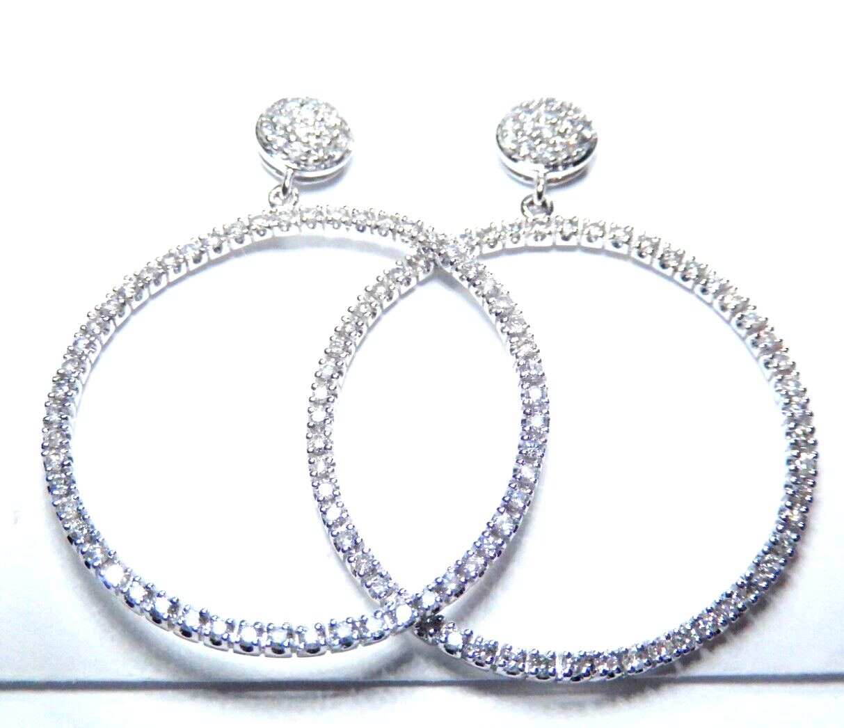 *NWT* 14K White Gold LARGE 32mm 1.50Ct Round 150 VS NaturalDiamond Hoop Earrings