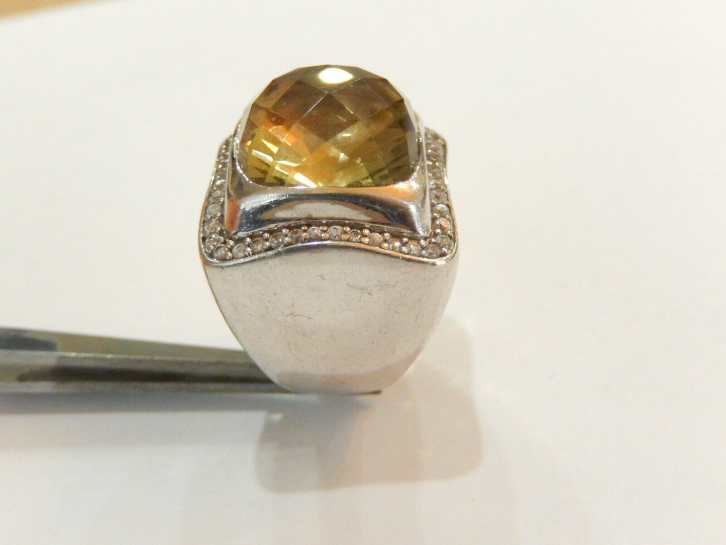 *VINTAGE* HUGE STATEMENT  Citrine  .925 Sterling Silver Handcrafted Ring Sz 7.5