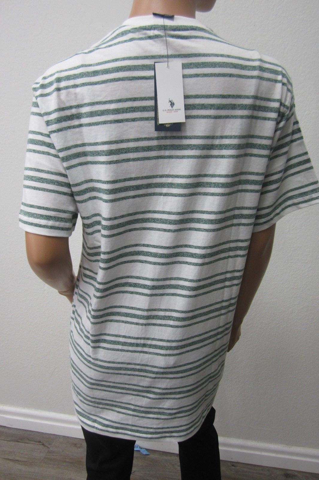 *NWT* US Polo Assn Unisex L Short Sleeve White/Green Stripe  Pullover T-Shirt