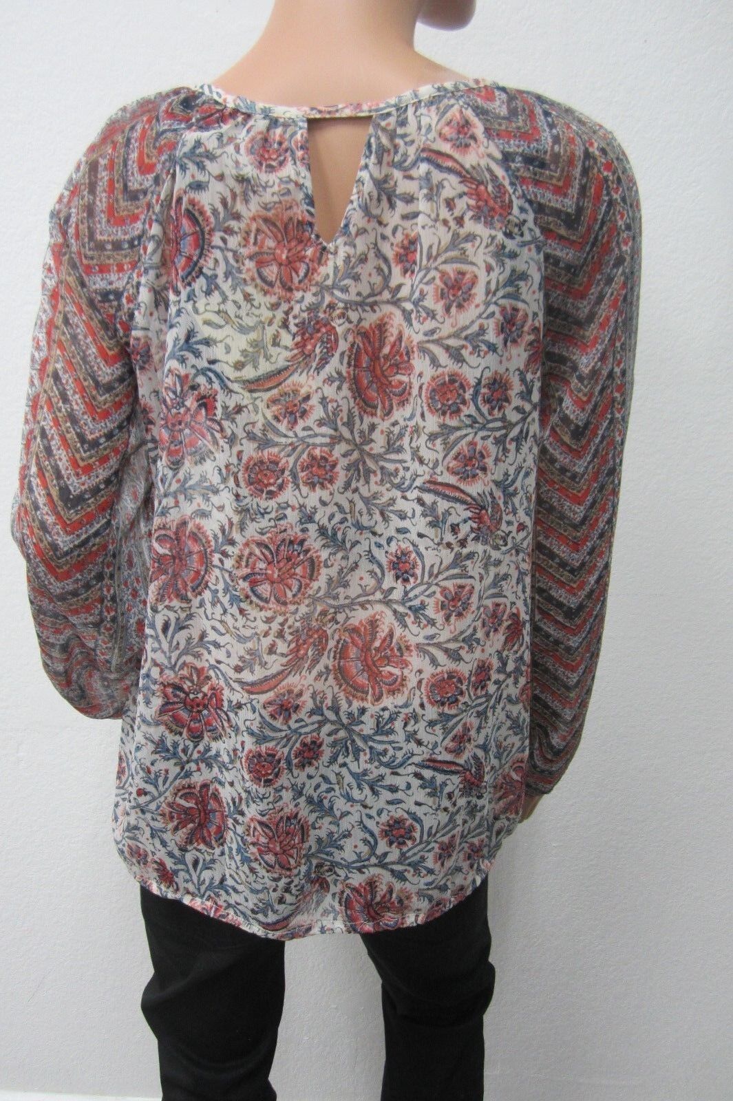 *NWT* Lucky Brand SUPER CUTE  Floral Sheer Panel Long Sleeve Blouse Top Size Med