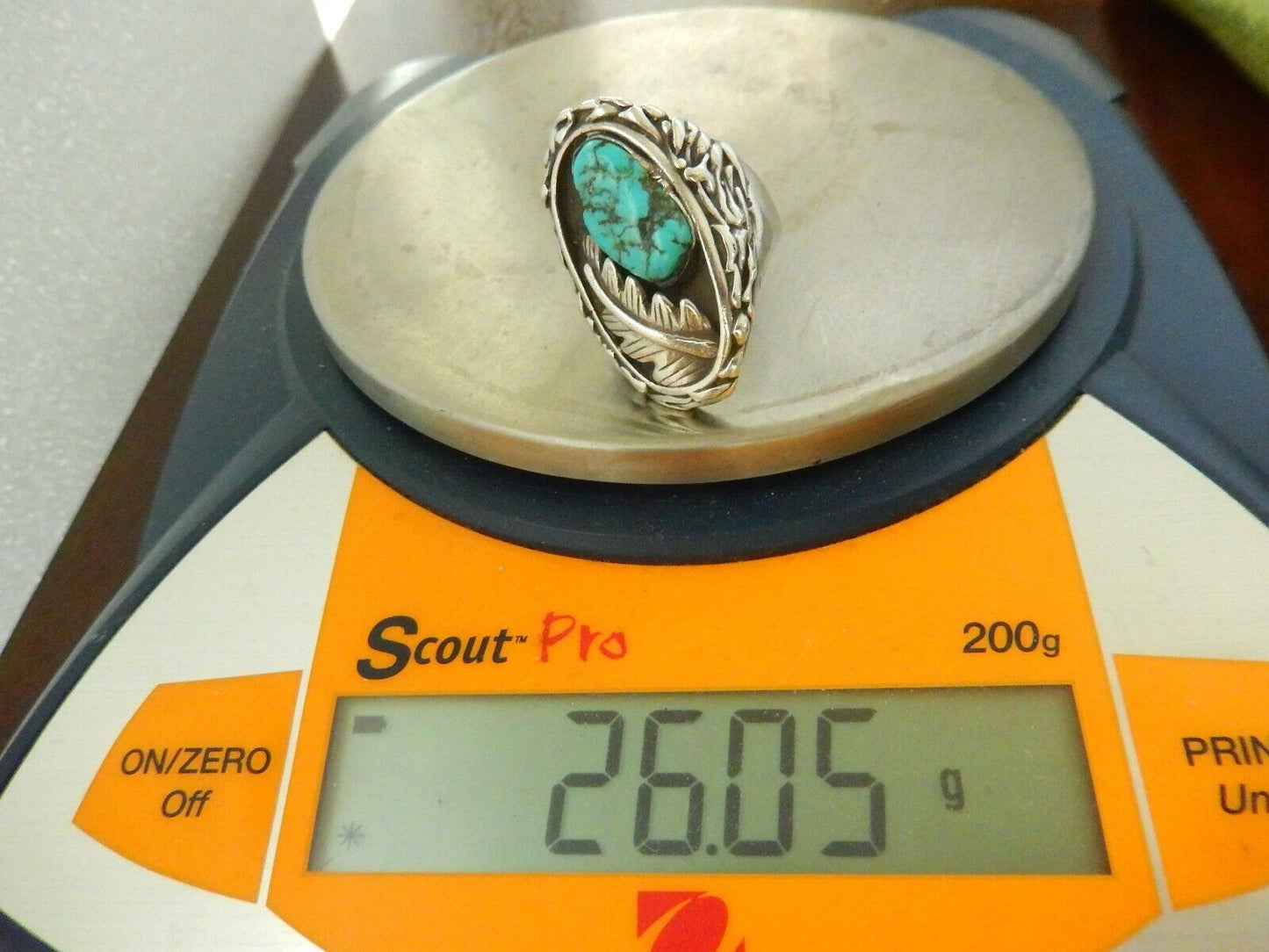 *VINTAGE* Large Heavy 26gm Native Amer. Sterling Silver Turquoise Ring Size 10.5