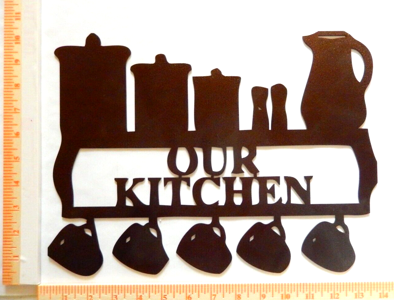 ~NEW~ 14ga. "OUR KITCHEN" Copper Brown Powder Coated Metal Wall Art  13.5" x 10"