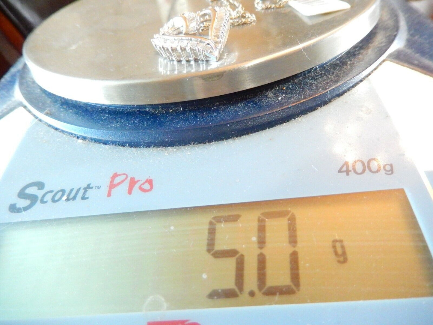 *VINTAGE*10K White Gold 1.00CT Baguette & Round Diamond Heart Pendant w/18"Chain