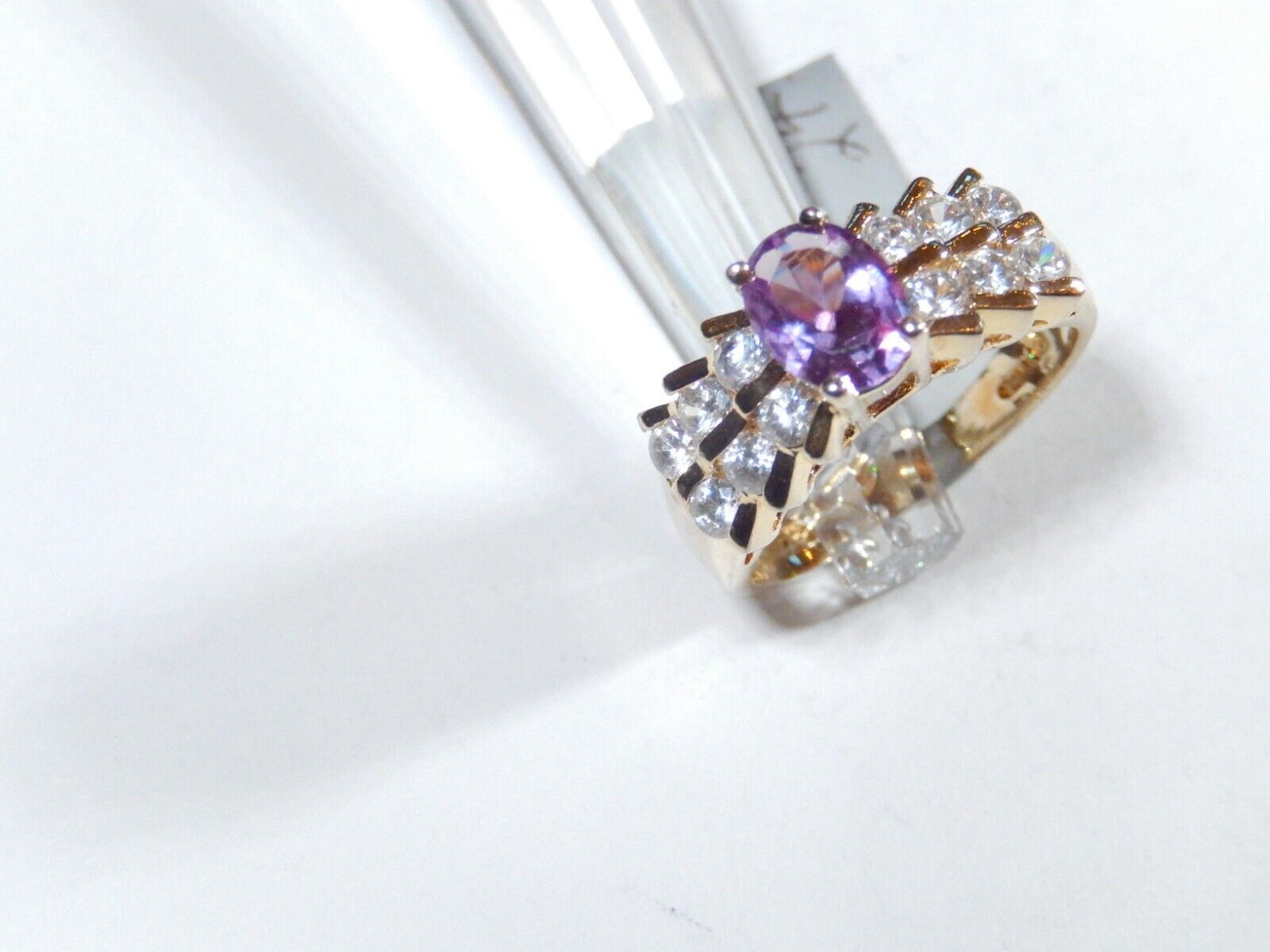VINTAGE* Sterling Silver Gold Vermeil 2.25 CT Amethyst/CZ Statement Ring SZ8.75
