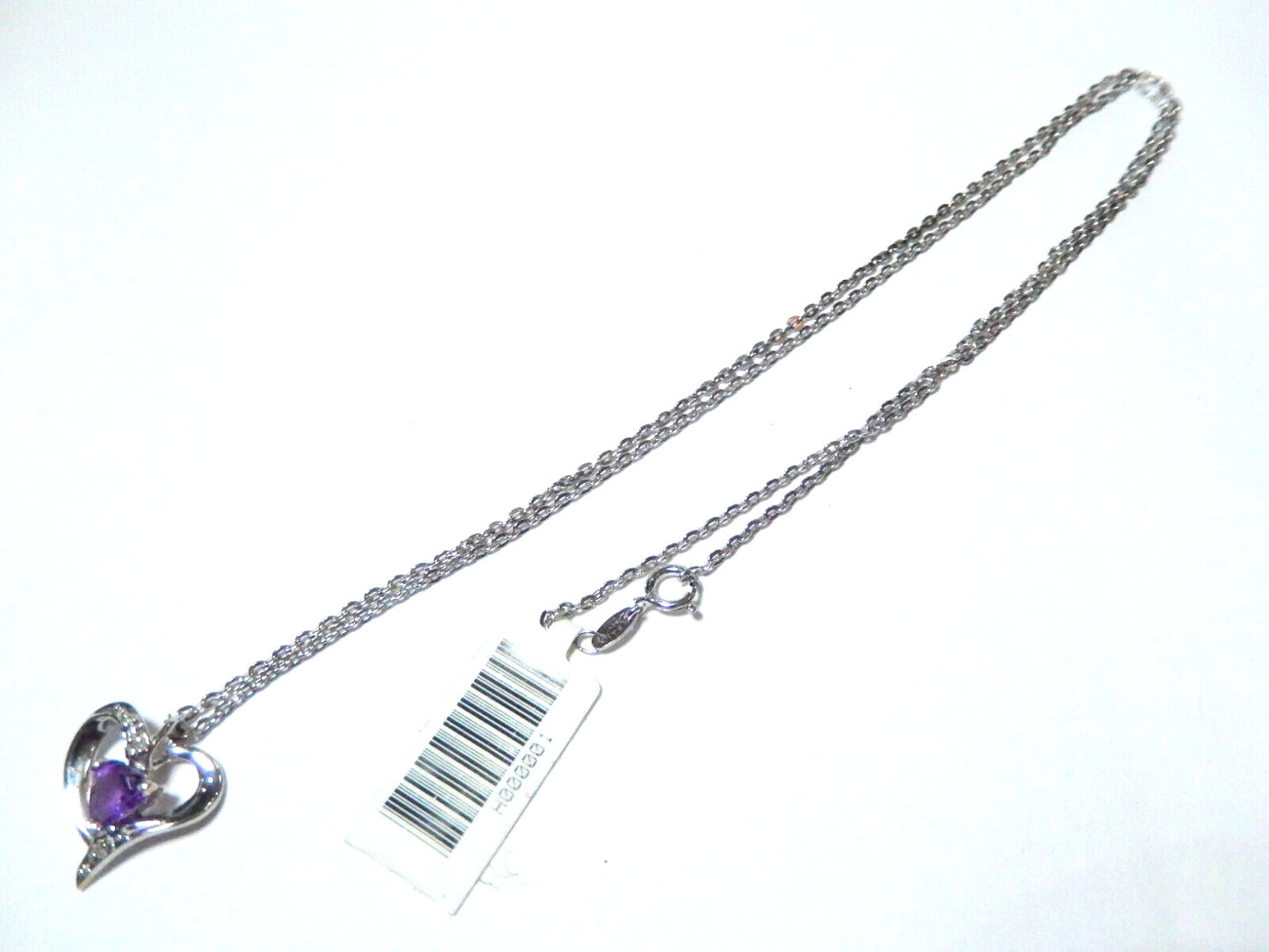 14K White Gold Amethyst & Diamond Heart Pendant w/18" Chain