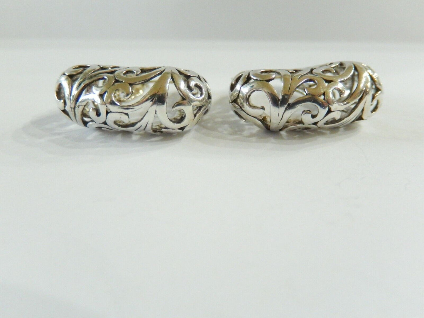 *VINTAGE*  Thick Sterling Silver  Filigree Very Nice Hoop Earrings 1.25" x 1"
