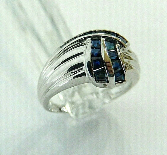 *STUNNING*  14k White Gold  Princess Cut Blue Sapphire Ladies Modern Ring Sz 6.5
