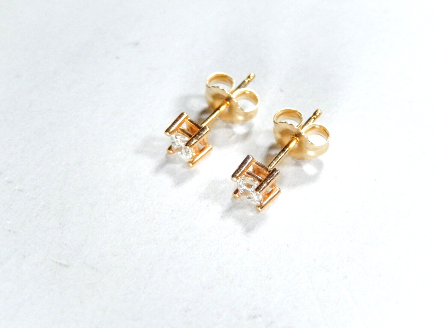 14K Yellow Gold 1/4 CT Square Princess Cut Cubic Zirconia  Ear Stud Earrings