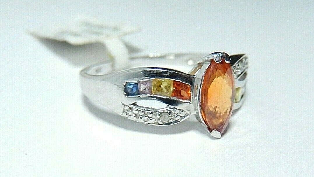 VINTAGE* 10K WHITE GOLD .50CT MADEIRA CITRINE & GEMSTONE WOMENS RING BAND Sz 7.5