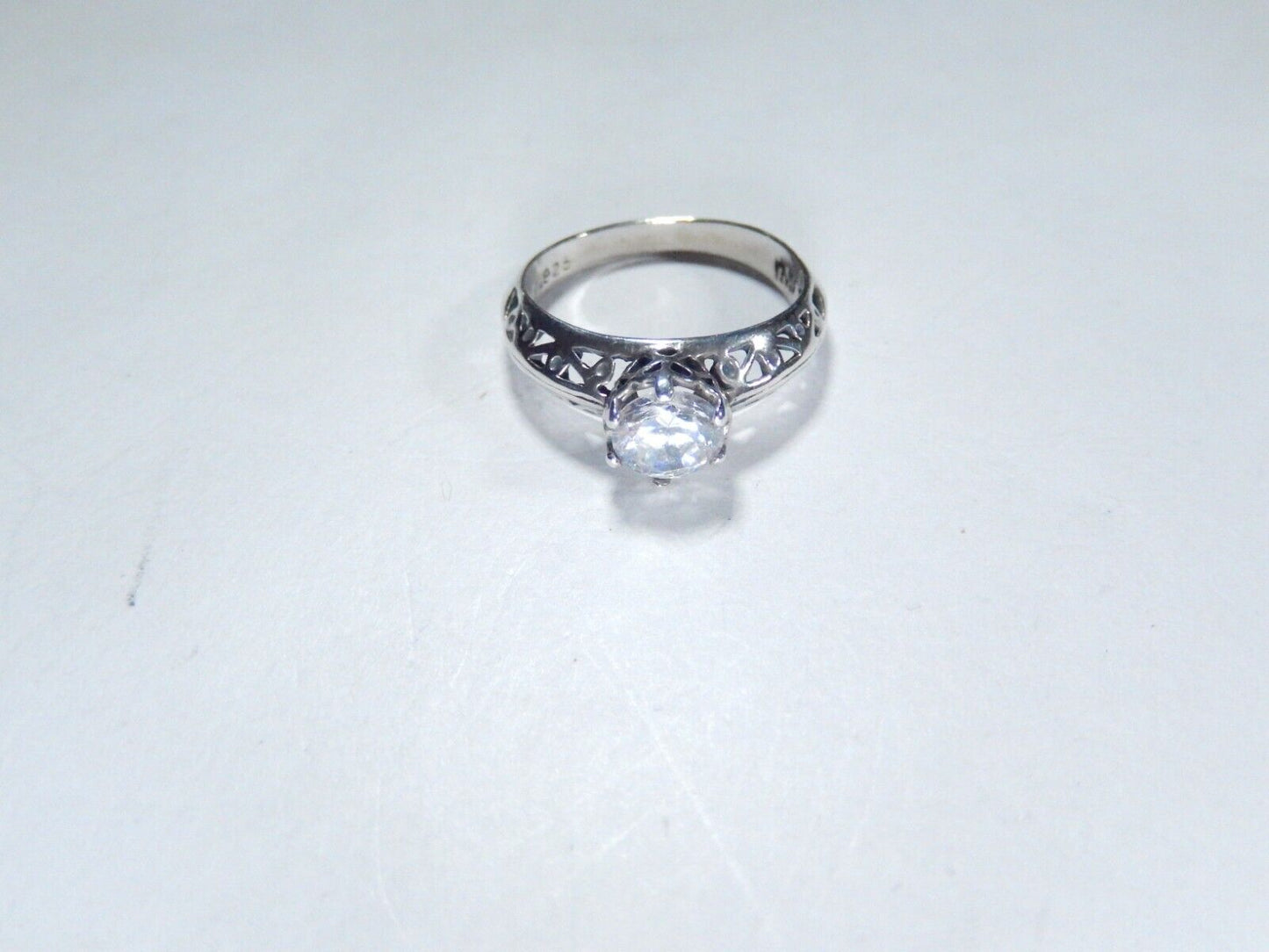 *VINTAGE*  STERLING SILVER 3/4CT SOLITAIRE CZ FILIGREE ENGAGEMENT RING Size 6