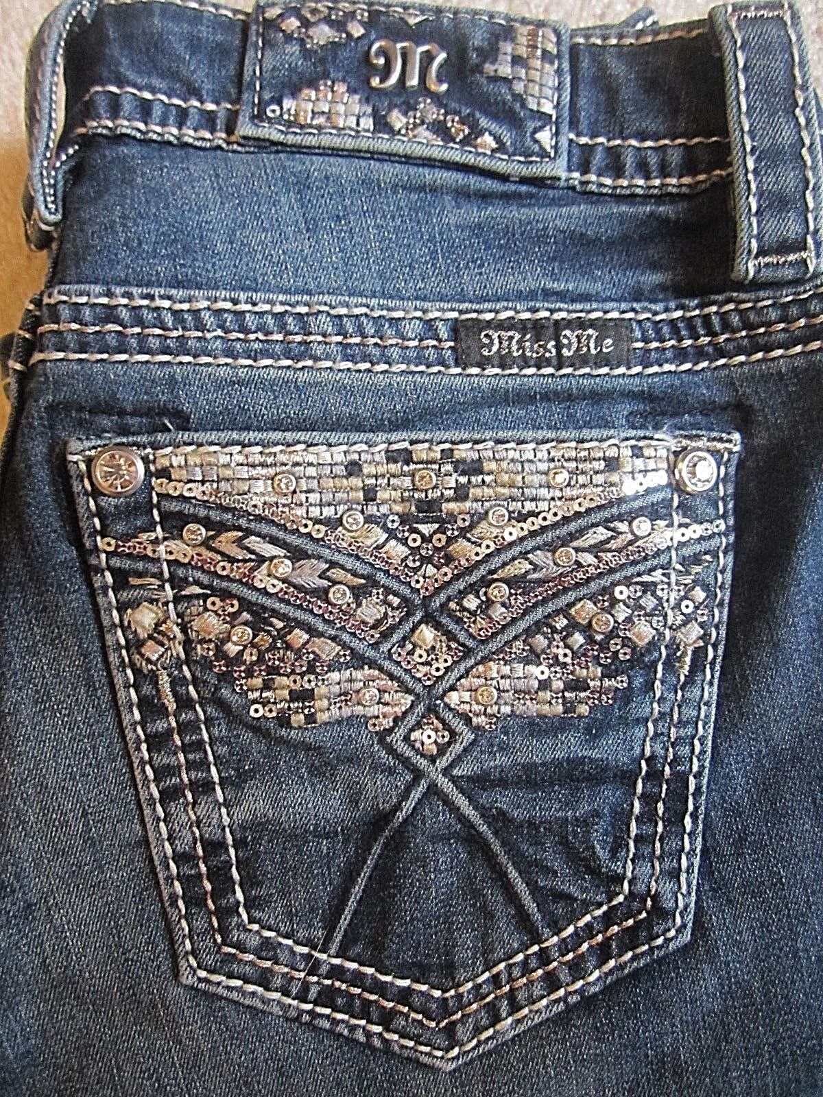 NWT MISS ME Embellished Signature Boot Cut Stretch Jeans 27 x 34