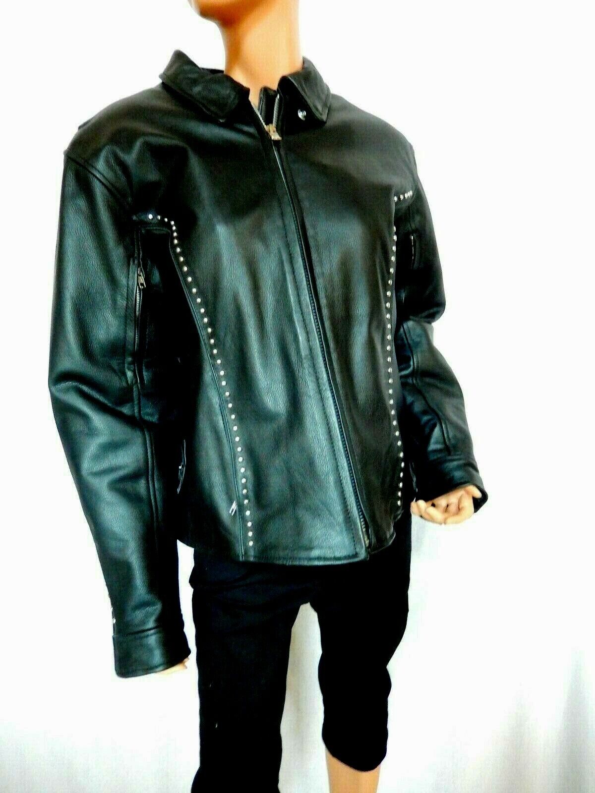 Hot Leathers Heavyweight Leather Men's Black Biker Jacket  Metal Studs Sz 2XL