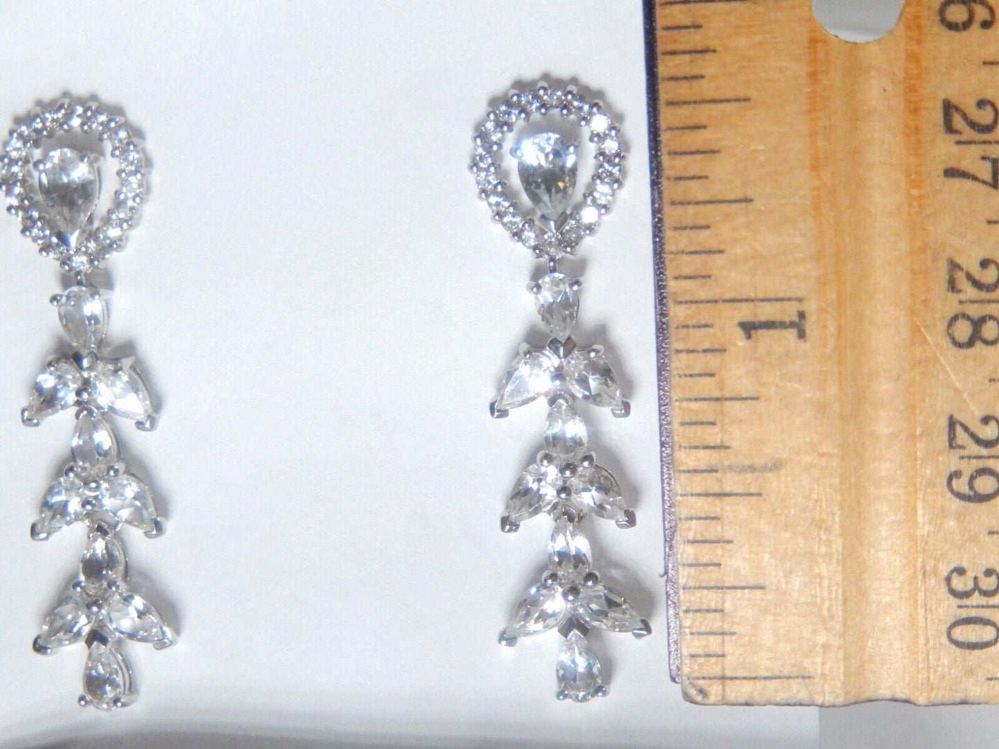 *VINTAGE*  Sterling Silver Long CZ Dangle Post Earrings