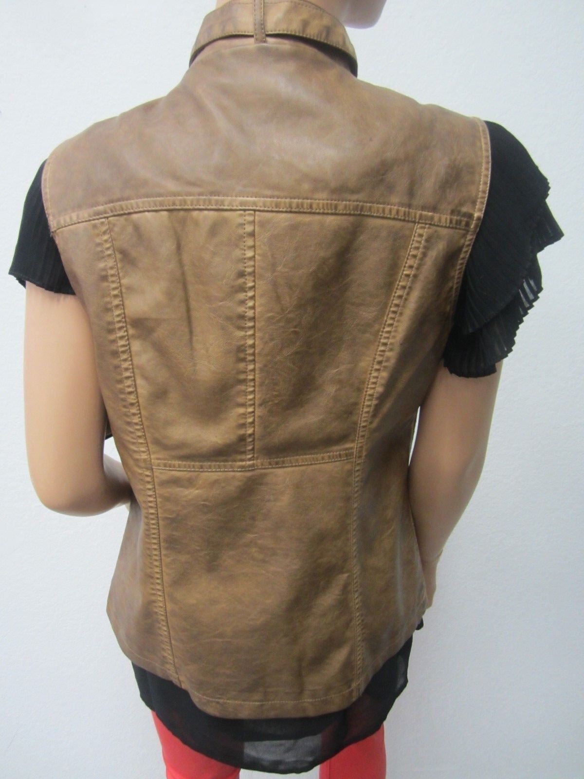 NWT Indigo Saints Women's Vegan Leather Tobacco Color Zipper Front Vest Size L