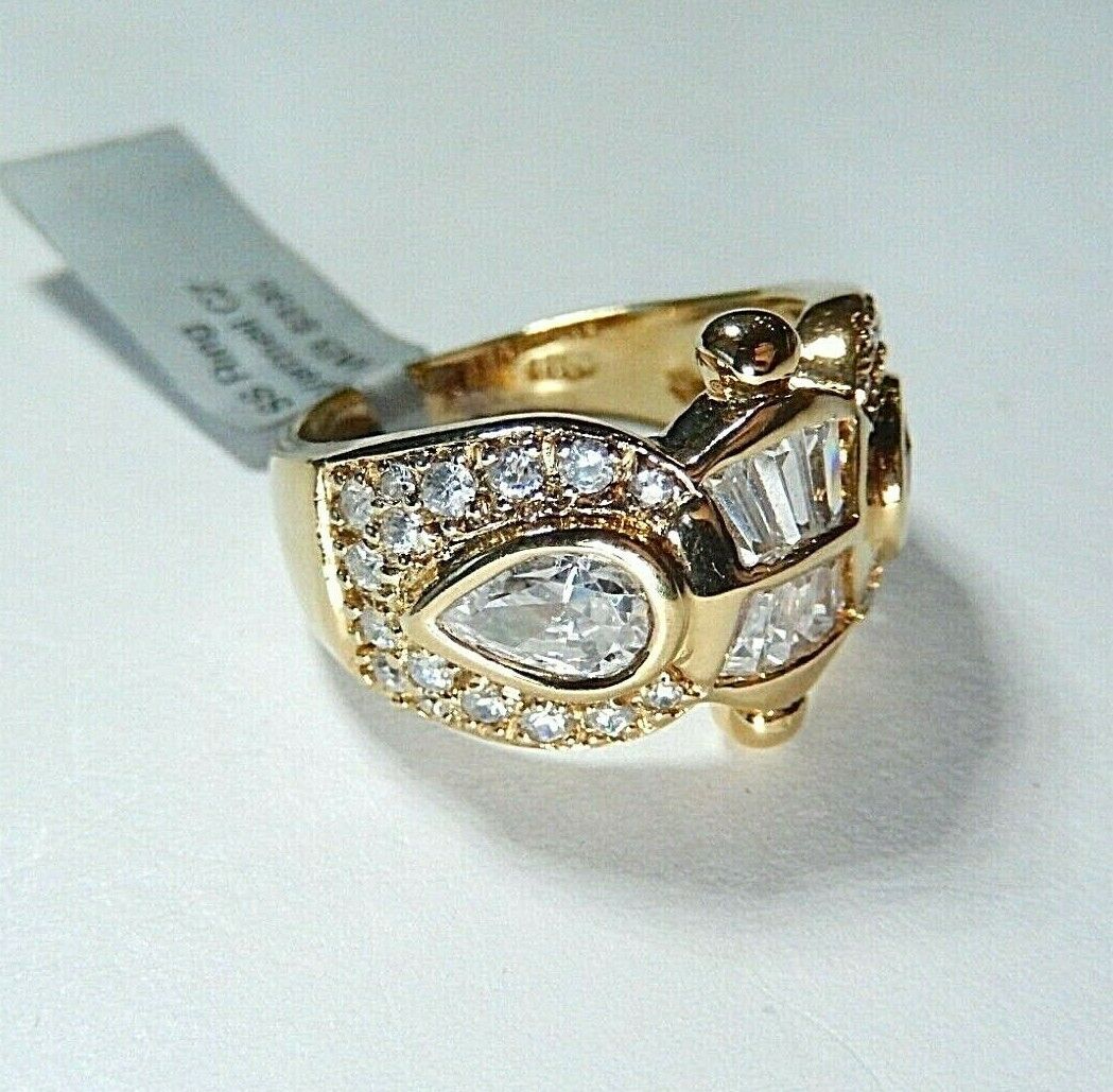 *STUNNING*   Gold Vermeil .925  CZ  2.00CT Statement  Ring,  Size 9.25