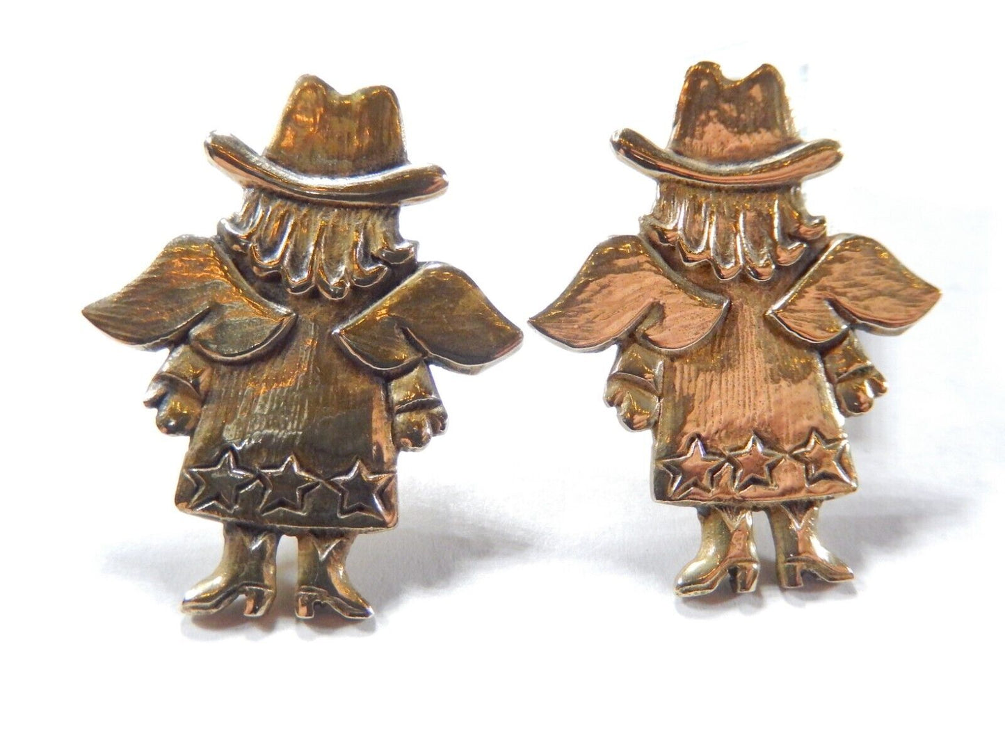 RETIRED -RARE Jeep Collins Solid Brass 1 1/8" Cowgirl Angel Pierced Earrings